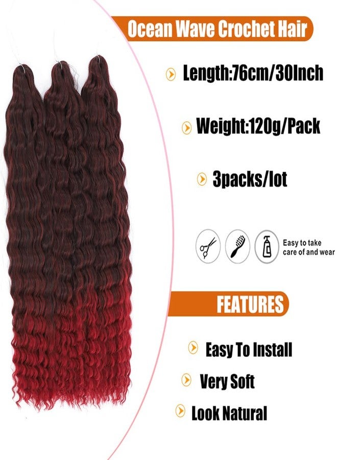 Felek Ocean Wave Crochet Hair 30inch 3 Packs Ombre Burgundy Color Long Water Wave Synthetic Deep Wavy Curly Crochet Braids Hair For Black Women （Mixed Black and Bug,T1B/BUG） - Image 2